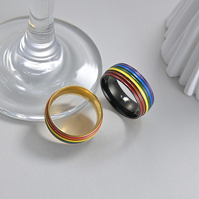 Moda redonda arco-íris anéis de aço inoxidável anéis de aço inoxidável