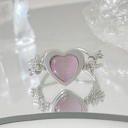 Simple Style Heart Shape Copper Plating Inlay Opal Zircon Open Ring