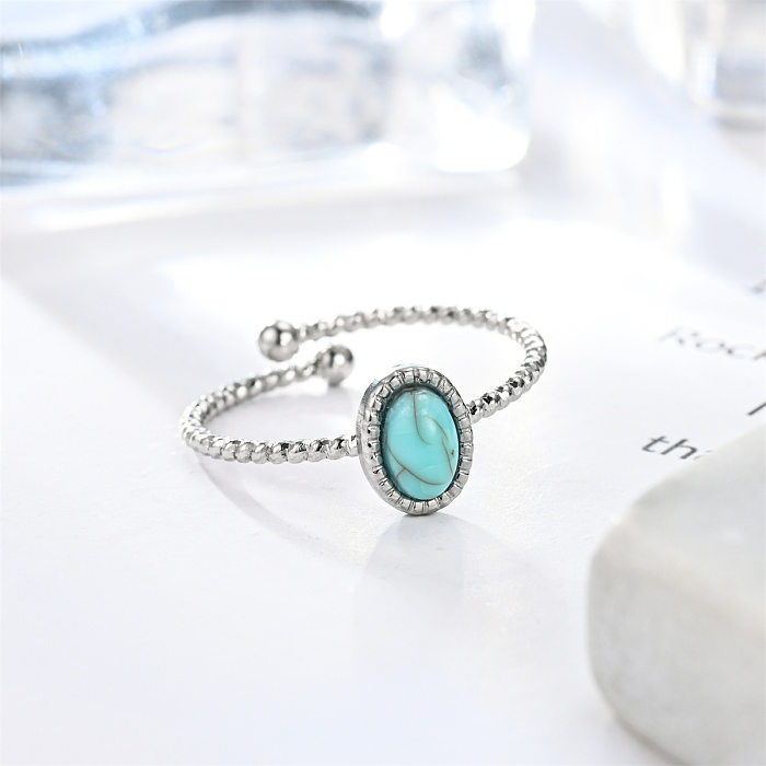 Wholesale Simple Style Oval Stainless Steel Plating Inlay Turquoise Open Rings