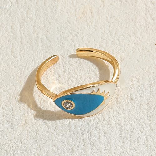 Luxurious Classic Style Devil'S Eye Copper Enamel Plating Inlay Zircon 14K Gold Plated Open Rings