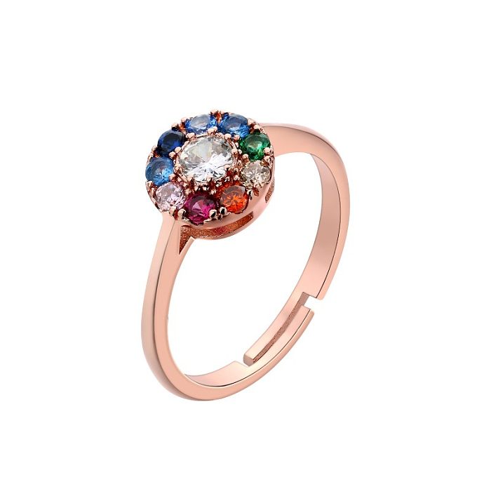 Elegante glam redondo chapeamento de cobre embutido diamante rosa anéis abertos banhados a ouro