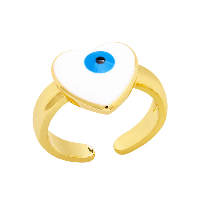 Retro-Pentagramm-Teufelsauge-Herzform-Kupfer-Emaille-vergoldeter offener Ring 1 Stück