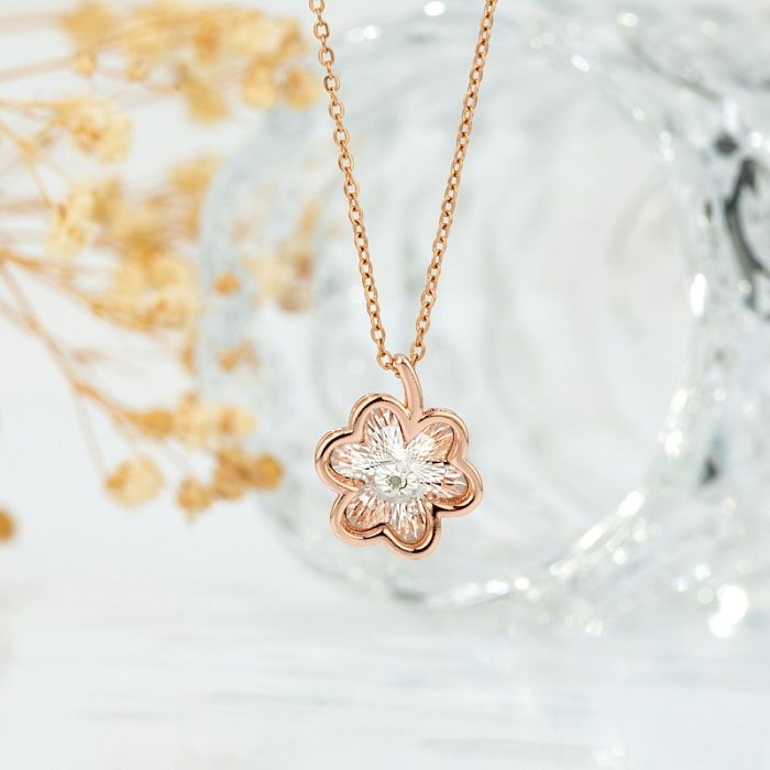 Casual Flower Copper Rose Gold Plated Diamond Necklace Pendant In Bulk
