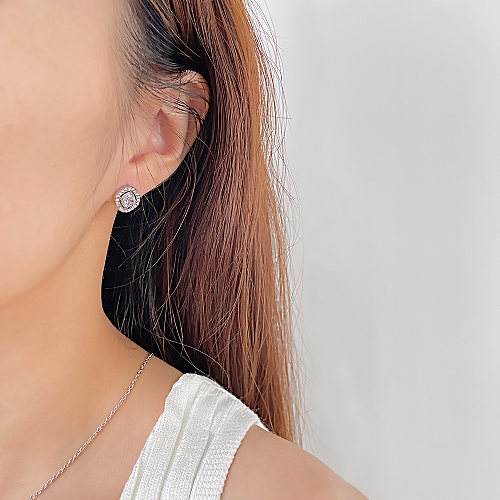 Collier de boucles d'oreilles en Zircon avec incrustation carrée en acier inoxydable, Style Simple IG