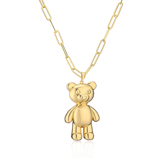 Cute Little Bear Copper Plating Hollow Out 18K Gold Plated Pendant Necklace
