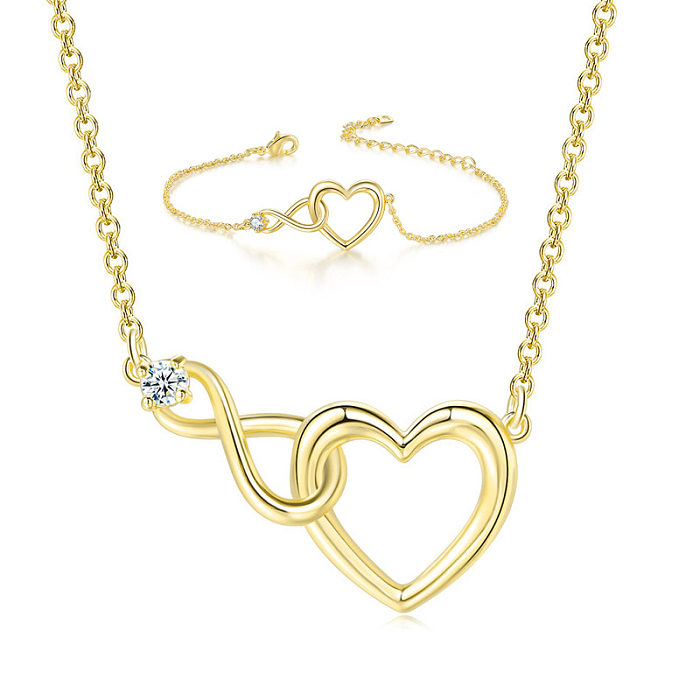 Sweet Simple Style Infinity Heart Shape Copper Inlay Zircon Bracelets Necklace