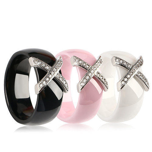 Ethnic Style Letter Stainless Steel Inlay Zircon Rings