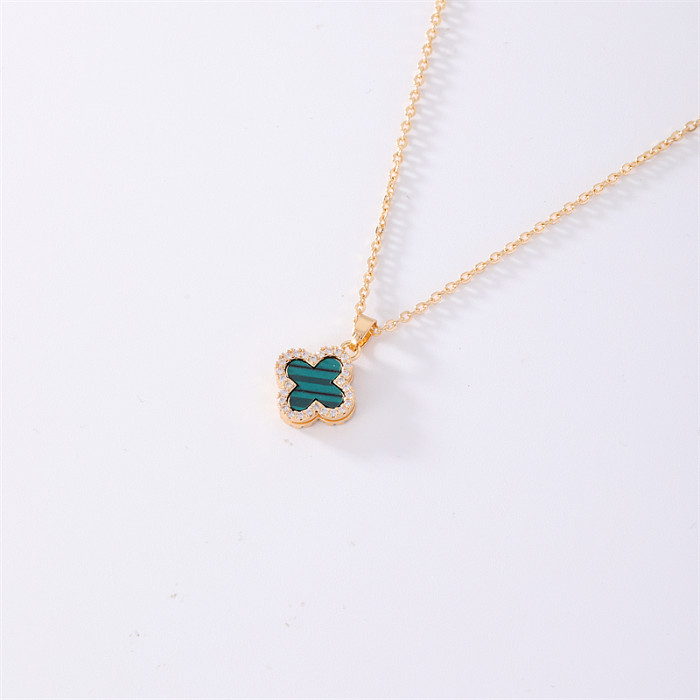 Casual Simple Style Four Leaf Clover Copper Zircon Pendant Necklace In Bulk