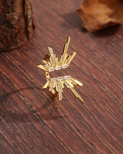 Streetwear Schmetterling Kupferbeschichtung Inlay Zirkon 18K vergoldete offene Ringe
