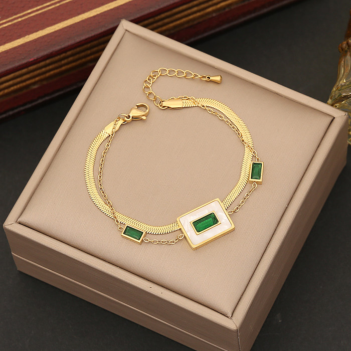 Simple Style Commute Rectangle Stainless Steel Plating Inlay Zircon Bracelets Earrings Necklace