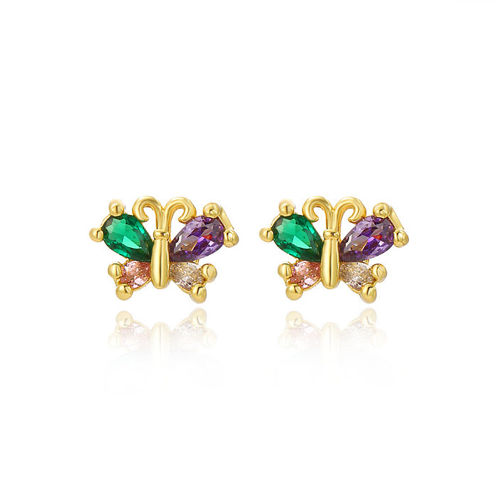 1 Pair Simple Style Butterfly Inlay Copper Zircon Ear Studs