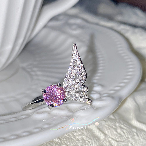 Simple Style Butterfly Copper Inlay Zircon Rings