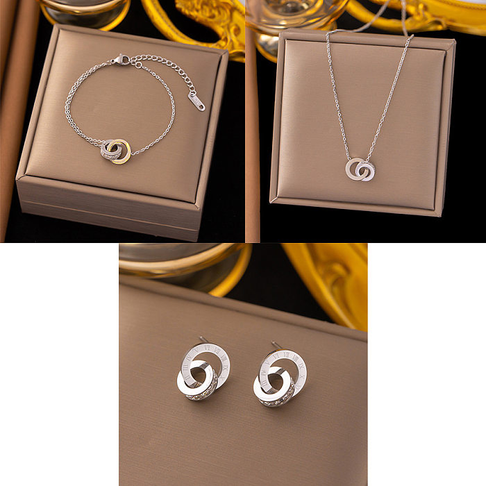 Commute Geometrische Titan-Stahlbeschichtung, Intarsien, künstliche Edelsteine, Armbänder, Ohrringe, Halskette