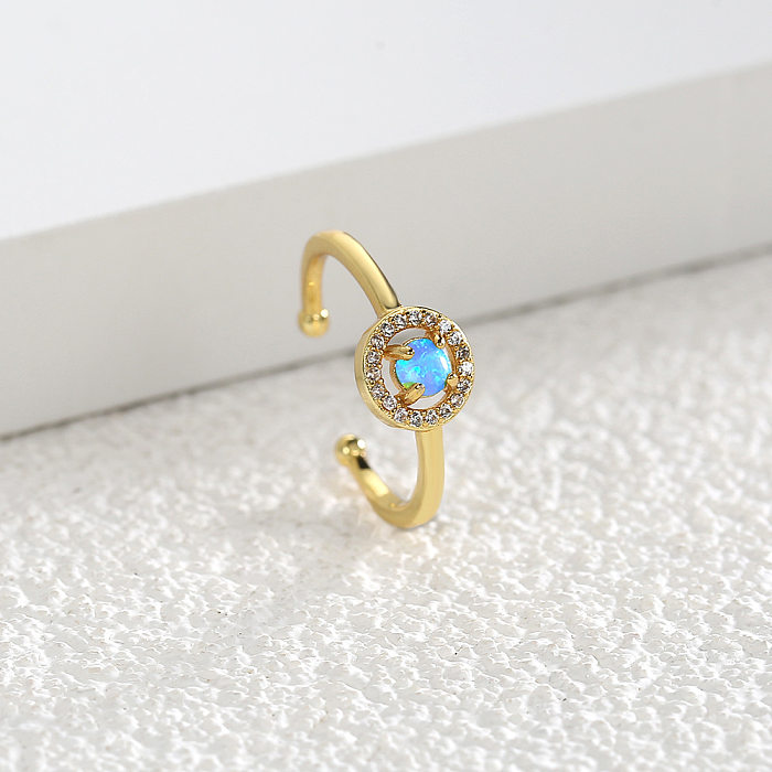 Elegant Geometric Copper Inlay Opal Zircon Open Ring