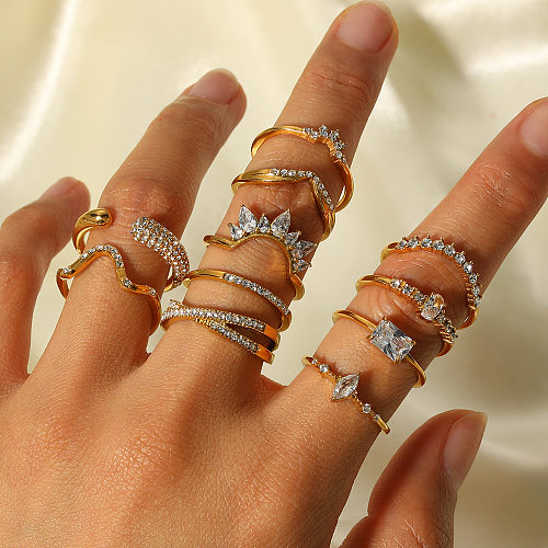 Anéis de zircão embutidos de aço inoxidável de cor sólida estilo simples