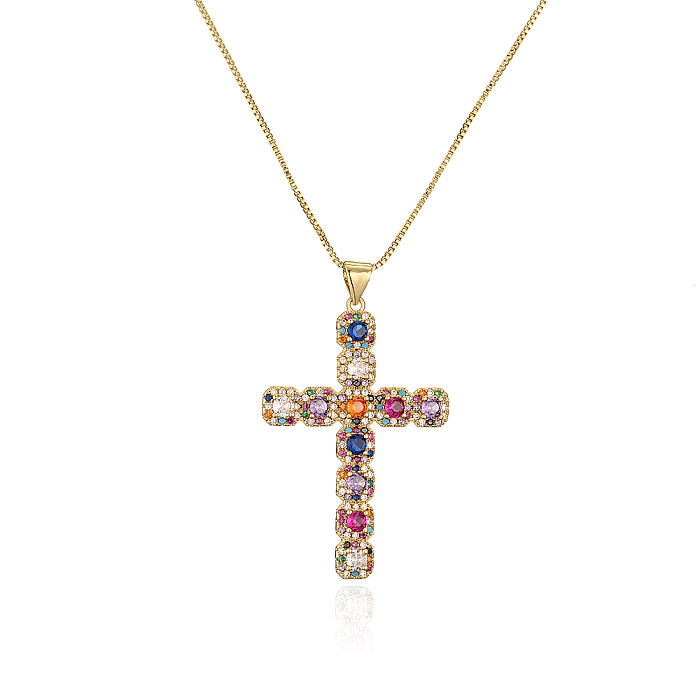 Fashion Cross Copper Gold Plated Zircon Pendant Necklace 1 Piece