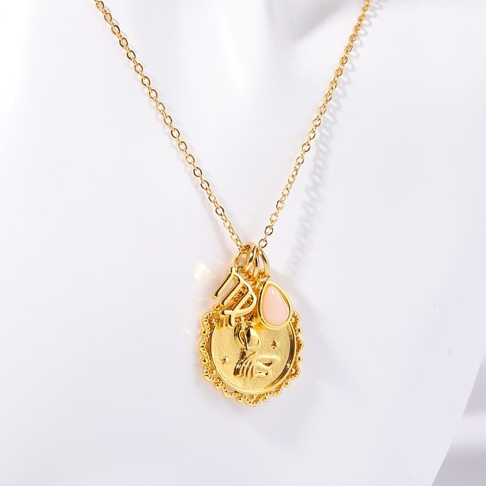 Collier pendentif en plaqué or 18 carats, Constellation rétro, gouttelettes d'eau, incrustation de cuivre, opale