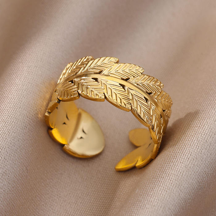 1 Piece Fashion Leaf Stainless Steel Inlaid Gold Open Ring
