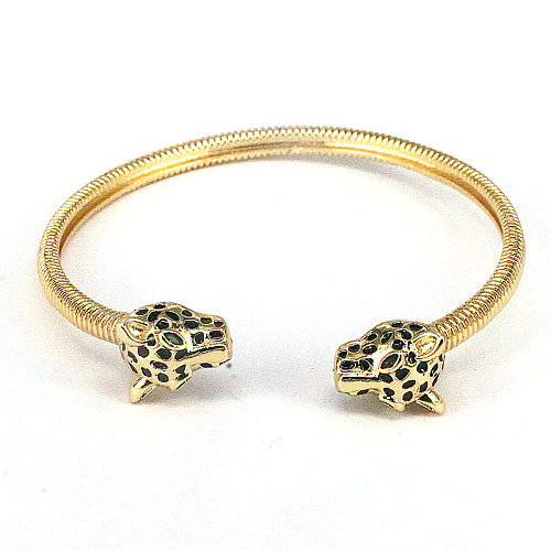 Retro Geometric Animal Leopard Copper Gold Plated Zircon Bangle 1 Piece