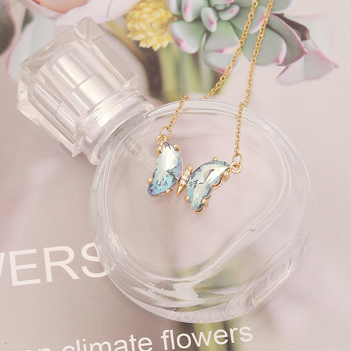 1 Stück modische Schmetterlings-Kupferbeschichtung mit Glas-Anhänger-Halskette