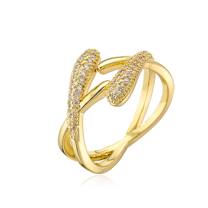 أزياء خاتم نحاسي هندسي مفتوح مطلية بالذهب خواتم نحاسية من الزركون