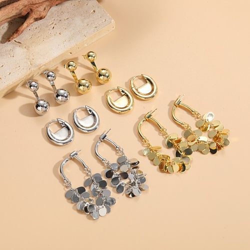 1 paire de boucles d'oreilles pendantes en cuivre plaqué or 14 carats, Style classique et élégant, plaqué géométrique