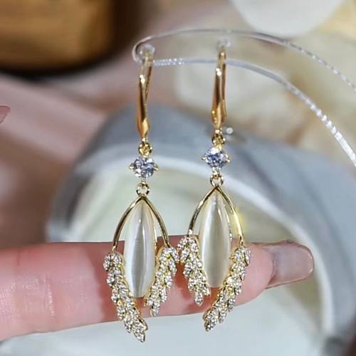 1 Pair Lady Water Droplets Grain Inlay Copper Opal Drop Earrings