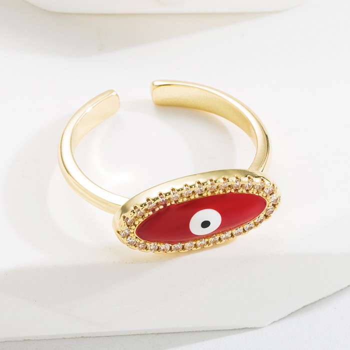 1 Stück Fashion Eye Kupfer Emaille Überzug Inlay Strass Offener Ring