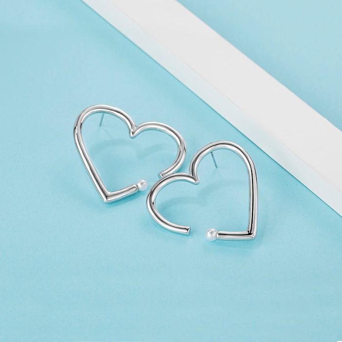 1 Pair IG Style Heart Shape Polishing Plating Copper Platinum Plated Ear Studs