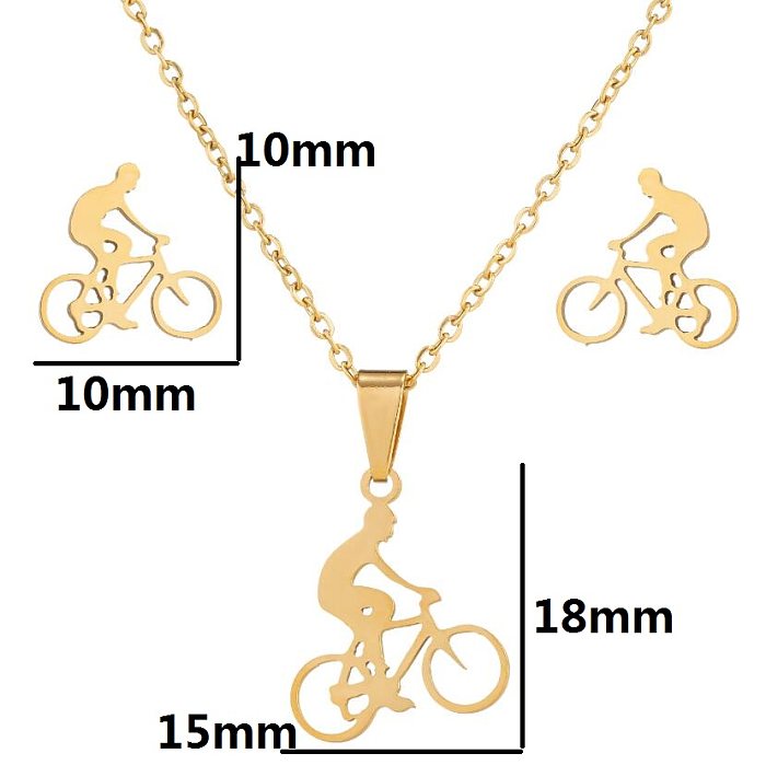 Style Simple Style classique sport vélo en acier inoxydable plaqué or 18K boucles d'oreilles collier ensemble de bijoux