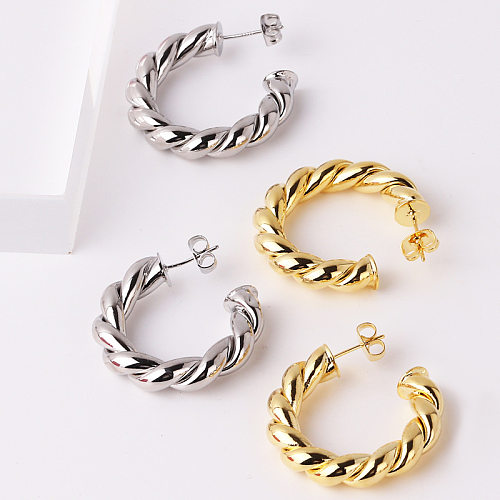 1 Pair Simple Style C Shape Twist Plating Copper 18K Gold Plated Ear Studs
