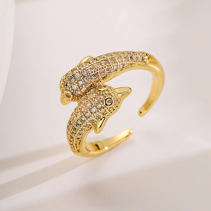 Offener Ring aus Kupfer mit 18 Karat vergoldetem Zirkon im französischen Stil, Tier-Eule, in großen Mengen