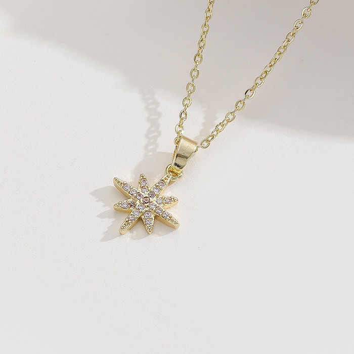 Casual Cross Star Copper Plating Inlay Zircon Gold Plated Pendant Necklace