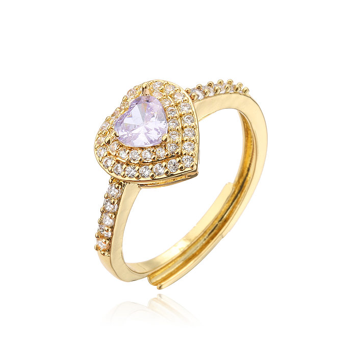 Fashion Colorful Big Gem Full Diamond Inlaid Heart-Shaped Ring Women
