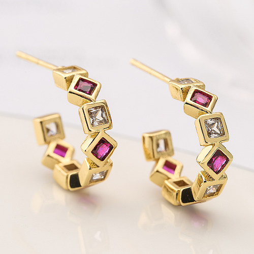 1 Pair Basic Commute C Shape Copper Plating Inlay Zircon 18K Gold Plated Earrings