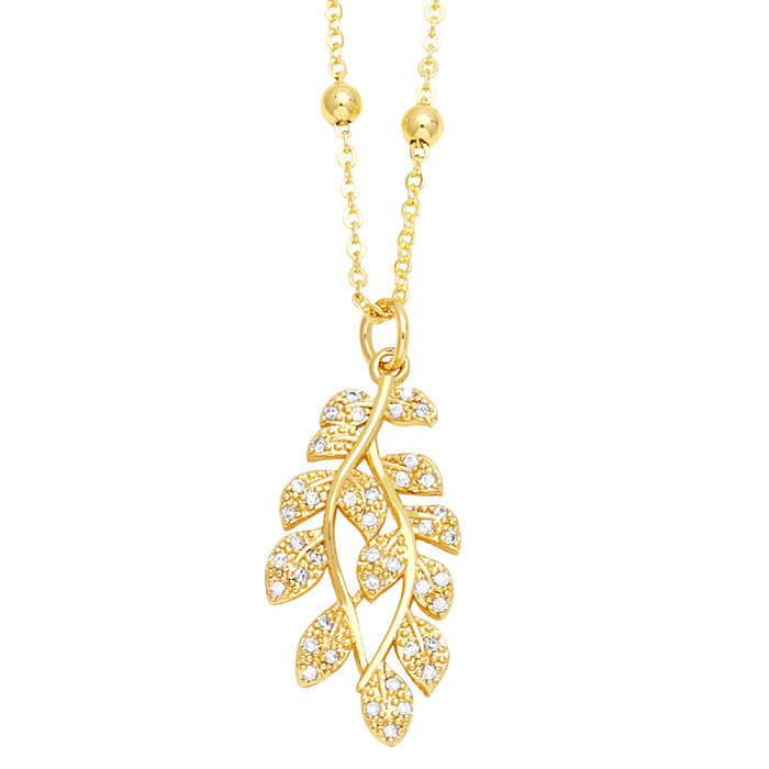 Collier avec pendentif en Zircon plaqué or 18 carats, élégant, Style Simple, feuilles, fleurs, cuivre, en vrac