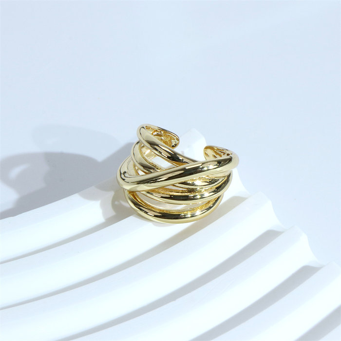 1 Piece Simple Style C Shape Lines Copper Plating Open Ring