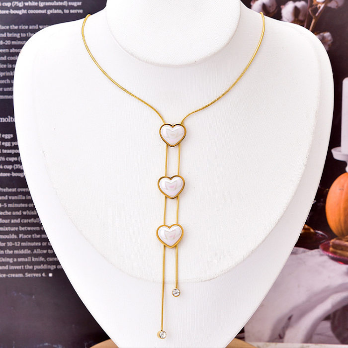 1 Set Elegant Heart Shape Titanium Steel Inlay Artificial Pearls Earrings Necklace