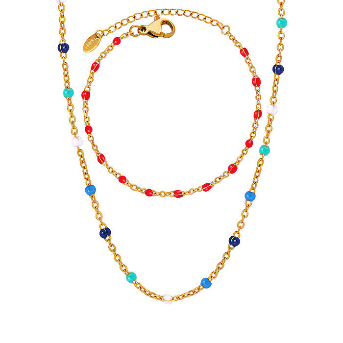 Bohemian Colorful Titanium Steel Enamel Plating 18K Gold Plated Bracelets Necklace