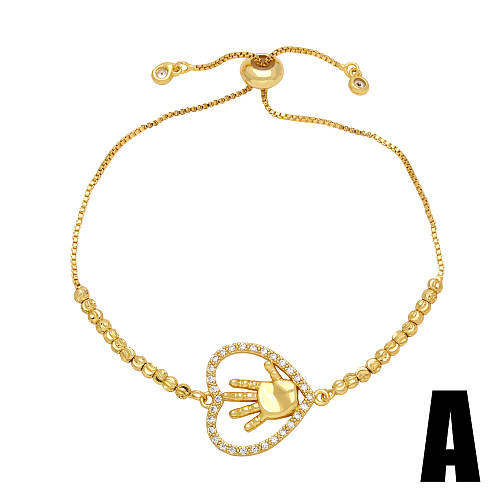 Streetwear Infinity Heart Shape Copper Beaded Plating Inlay Zircon 18K Gold Plated Bracelets