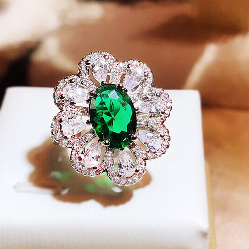 Casual Simple Style Oval Flower Copper Plating Inlay Zircon Open Rings