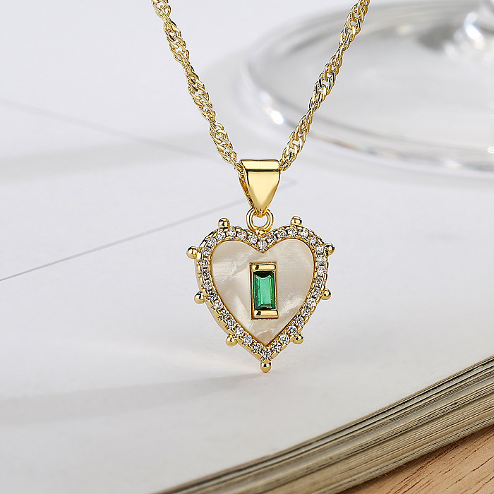 Elegant Heart Shape Copper Plating Inlay Artificial Pearls Zircon 18K Gold Plated Pendant Necklace
