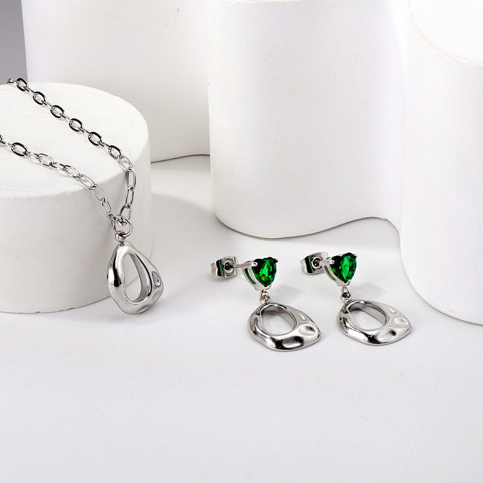 Retro Heart Shape Stainless Steel Plating Inlay Rhinestones Jewelry Set