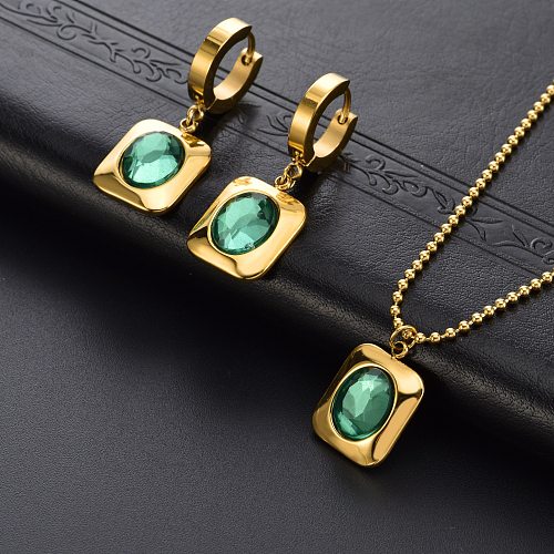 Classic Style Square Titanium Steel Plating Inlay Zircon Earrings Necklace