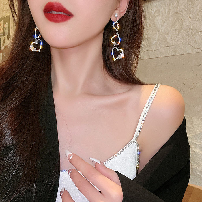 Fashion Heart Shape Copper Inlay Zircon Drop Earrings 1 Pair