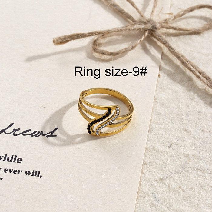 IG Style Simple Style Korean Style V Shape Geometric Heart Shape Stainless Steel 18K Gold Plated Rhinestones Rings In Bulk