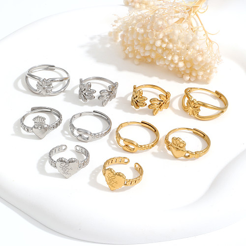 Estilo simples estilo clássico cor sólida chapeamento de aço inoxidável escavar anéis abertos banhados a ouro 18K