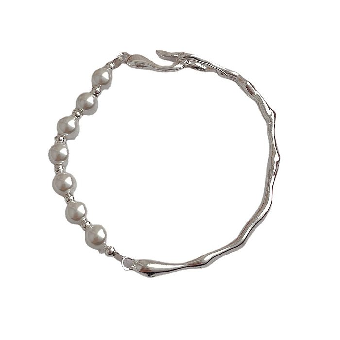 1 pièce mode bloc de couleur coquille cuivre perlé placage bracelet plissé