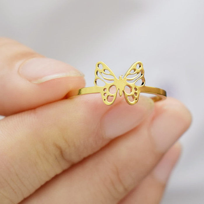 1 Piece Simple Style Butterfly Titanium Steel Hollow Out Rings