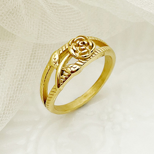 Anéis banhados a ouro com revestimento de aço inoxidável rosa estilo romano romântico